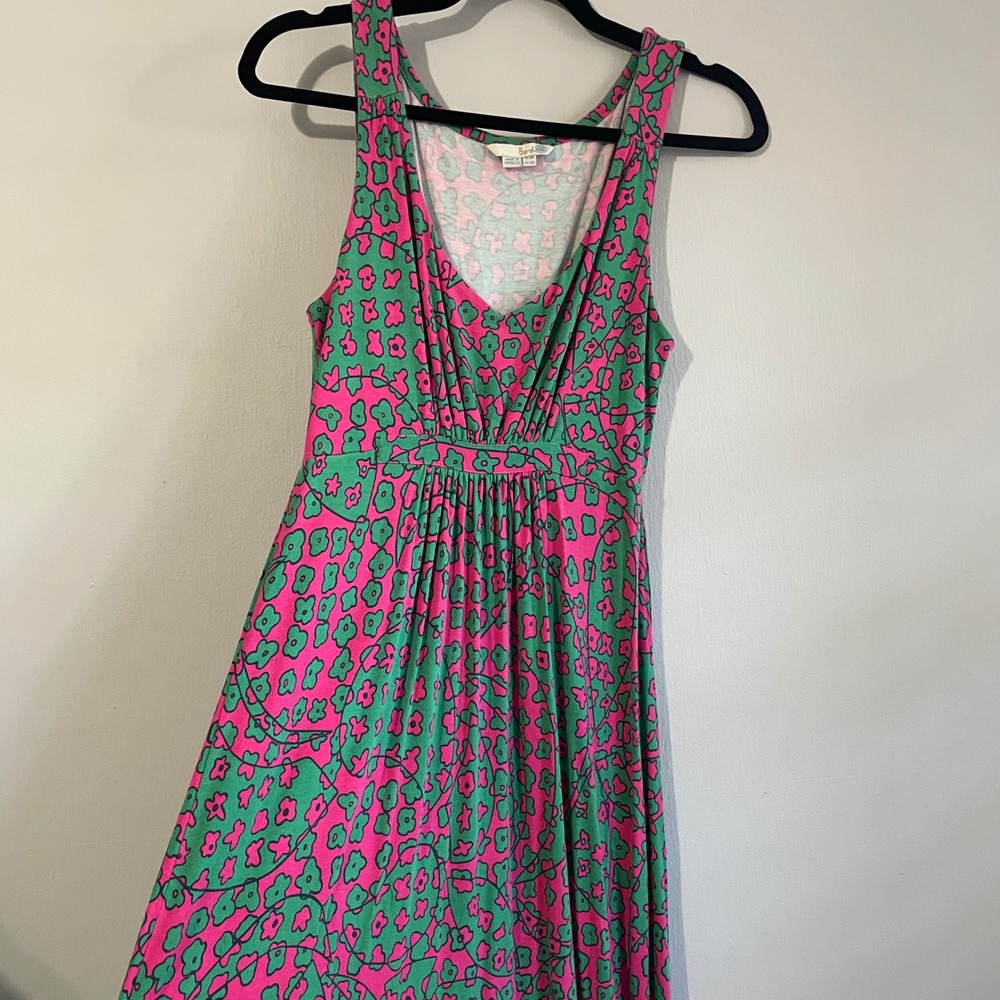 Boden Sleeveless Empire Waist Maxi Dress‎ Pink Green Floral Mod Print US 6R